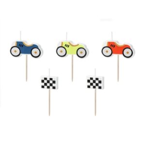 Sviečky na tortu, autíčka s vlajkami, 5 kusov v balení